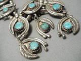 404 Grams Vintage Native American Navajo Sterling Silver Turquoise Squash Blossom Necklace-Nativo Arts