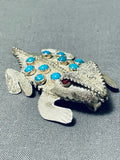 Wilf Begay Native American Navajo Signed Turquoise Coral Sterling Silver Toad Pin Pendant-Nativo Arts