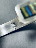 Native American Important Vintage Apache Rainbow Turquoise Sterling Silver Bracelet Signed-Nativo Arts