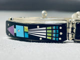 One Of The Most Intricate Ever Native American Navajo Turquoise Sterling Silver Clasp Bracelet-Nativo Arts