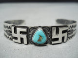Early 1900's Vintage Native American Navajo Whirling Logs Turquoise Sterling Silver Bracelet-Nativo Arts