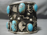 Native American Colossal Ancient Petroglyphs Sterling Silver Turquoise Bracelet-Nativo Arts