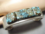 Statement Vintage Native American Navajo Cubed #8 Turquoise Sterling Silver Bracelet Old-Nativo Arts