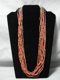 Important Yazzie Native American Navajo Tubule Coral Sterling Silver Heishi Necklace-Nativo Arts