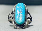 Old Authentic Vintage Native American Navajo Brilliant Blue Turquoise Sterling Silver Ring-Nativo Arts