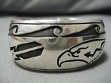 Impressive Vintage Native American Navajo Mighty Eagle Sterling Silver Bracelet Cuff-Nativo Arts