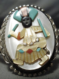 One Of The Best Vintage Native American Zuni Kachina Turquoise Sterling Silver Bracelet Old-Nativo Arts