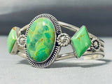 Bright Lime Gaspeite Vintage Native American Navajo Sterling Silver Bracelet-Nativo Arts