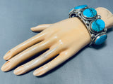 108 Grams Heavy Native American Navajo Spiderweb Turquoise Sterling Silver Bracelet-Nativo Arts