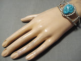 Incredible Vintage Native American Navajo Blue Turquoise Sterling Silver Bracelet Old-Nativo Arts