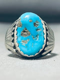 Amazing Vintage Native American Zuni Blue Gem Turquoise Sterling Silver Ring-Nativo Arts