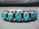 Dynamic Vintage Native American Navajo Kingman Turquoise Sterling Silver Bracelet Old-Nativo Arts
