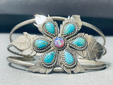 So Beautiful! Happy Vintage Native American Navajo Opal Turquoise Sterling Silver Leaf Bracelet-Nativo Arts