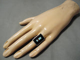 Striking Modernistic Zuni Native American Inlay Turquoise Sterling Silver Ring-Nativo Arts