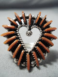 Marvelous Navajo Coral Sterling Silver Heart Ring Native American-Nativo Arts