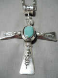Native American Heavy Thick Cross Christian Turquoise Sterling Silver Necklace- Heavy!-Nativo Arts