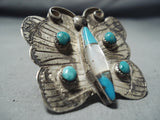 Exceptional Vintage Native American Navajo Turquoise Sterling Silver Butterfly Ring Old-Nativo Arts