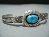 Signed Vintage Native American Navajo Sleeping Beauty Turquoise Sterling Silver Bracelet-Nativo Arts