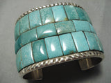 One Of The Best Native American Green Turquoise Inlay Sterling Silver Bracelet-Nativo Arts