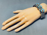Sturdy Faces Of Sun Vintage Native American Navajo Turquoise Inlay Sterling Silver Bracelet-Nativo Arts