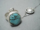 Marvelous Vintage Native American Navajo Blue Diamond Turquoise Sterling Silver Slave Bracelet-Nativo Arts