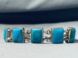 One Of A Kind Native American Navajo Blue Gem Turquoise Squares Sterling Silver Link Bracelet-Nativo Arts