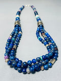 Authentic Singer Native American Navajo Lapis Turquoise Sterling Silver Necklace-Nativo Arts