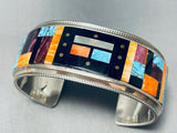 Intricate Native American Navajo Turquoise Shell Sterling Silver Inlay Bracelet Cuff-Nativo Arts