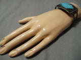 Important Blue Diamond Turquoise Vintage Native American Navajo Sterling Silver Bracelet Old-Nativo Arts