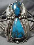 Tremendous Vintage Native American Navajo Pilot Mountain Turquoise Sterling Silver Bracelet Cuff-Nativo Arts