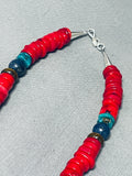Authentic Singer Native American Navajo Coral Turquoise Sterling Silver Necklace-Nativo Arts