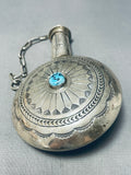 Huge Completely Handmade Vintage Native American Navajo Turquoise Sterling Silver Flask Pendant-Nativo Arts