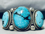 Superb Native American Navajo 3 Godber Turquoise Sterling Silver Huge Bracelet-Nativo Arts
