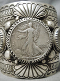 One Of The Craziest Biggest Native American Navajo Al Sanchez Sterling Silver Coin Bracelet-Nativo Arts