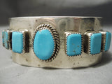 For Large Wrist Vintage Native American Navajo Heavy Turquoise Sterling Silver Bracelet Old-Nativo Arts