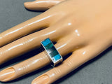 Intricately Inlaid Vintage Native American Navajo Turquoise Sterling Silver Ring-Nativo Arts