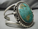 Huge Domed Royston Turquoise Vintage Native American Navajo Sterling Silver Bracelet Cuff-Nativo Arts