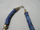 One Of The Best Vintage Native American Navajo Lapis Heishi Sterling Silver Necklace Old-Nativo Arts