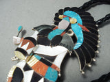 One Of The Biggest Best Vintage Native American Zuni Turquoise Sterling Silver Bolo Tie-Nativo Arts