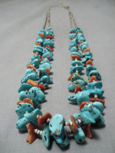 Wonderful Vintage Navajo Turquoise Coral Native American Necklace Old-Nativo Arts