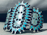 Phenomenal Vintage Native American Zuni Inlay Cluster Turquoise Sterling Silver Huge Bracelet-Nativo Arts