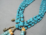 Extremely Rare Vintage Native American Navajo Rectangular Turquoise Necklace Old-Nativo Arts