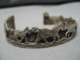 Important Detailed Vintage Native American Navajo Becenti Horse Sterling Silver Bracelet Old-Nativo Arts