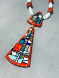 Native American One Of The Most Unique Santo Domingo Coral Sterling Silver Inlay Necklace-Nativo Arts