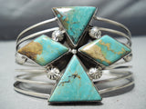 Huge Leroy James Royston Turquoise Cross Vintage Native American Navajo Sterling Silver Bracelet-Nativo Arts