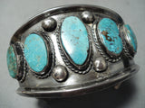 Wide Vintage Native American Navajo Old Morenci Turquoise Sterling Silver Bracelet Old-Nativo Arts