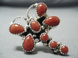 Exceptional Navajo Coral Sterling Silver Dragonfly Ring Native American-Nativo Arts
