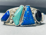 Native American Important Vintage Turquoise Fierro Lapis Sterling Silver Bracelet-Nativo Arts