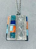 Important Cal Begay Vintage Native American Navajo Turquoise Inlay Sterling Silver Necklace-Nativo Arts