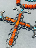 One Of Most Unique Vintage Southwestern Sterling Silver Turquoise Cross Necklace-Nativo Arts